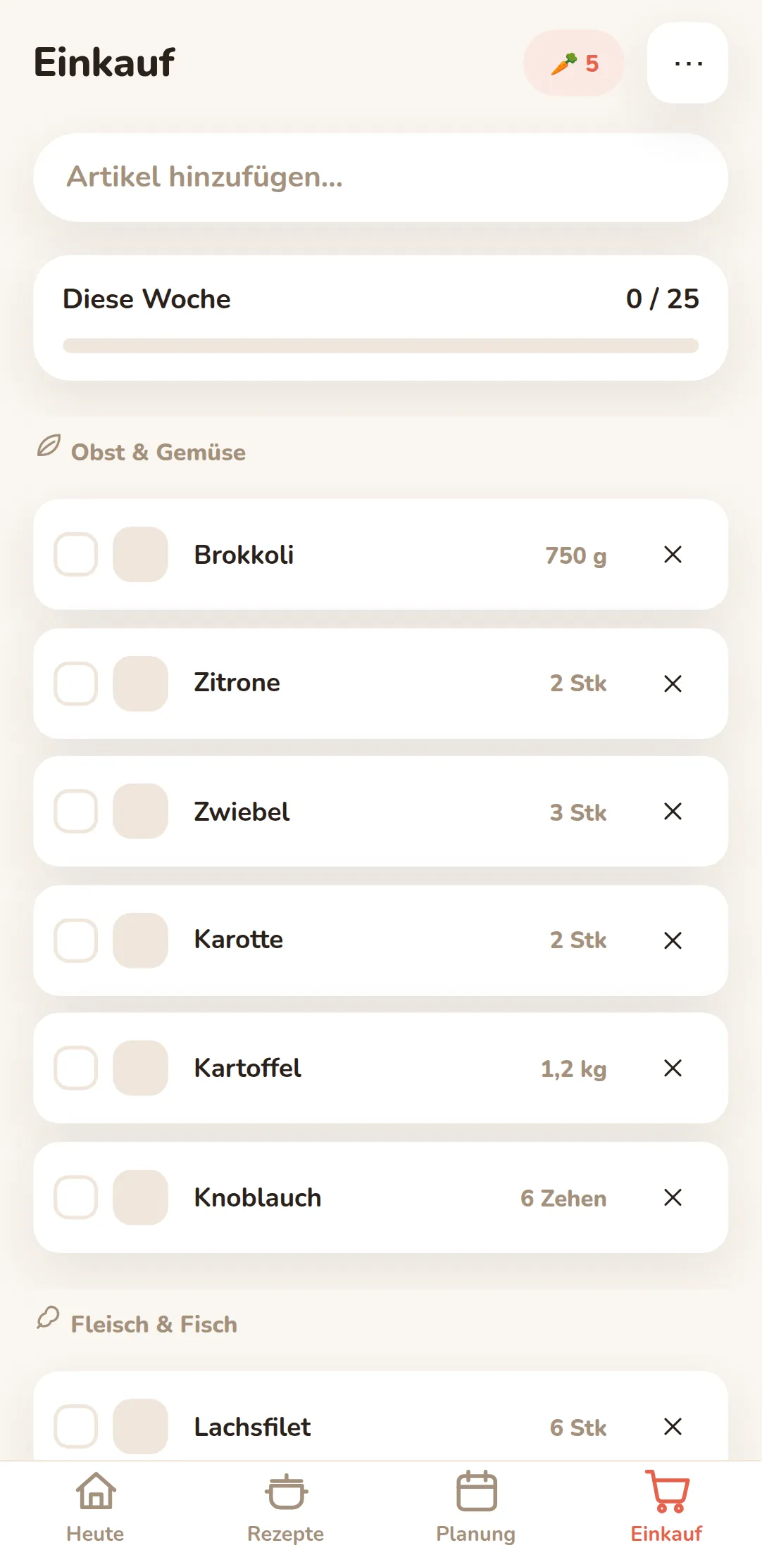 Die Einkaufsliste, auf dem Handy